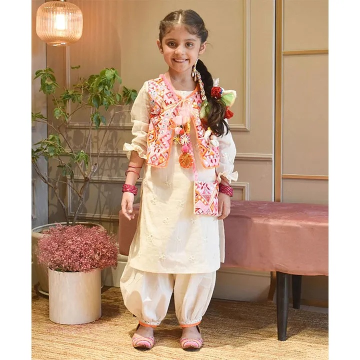 Buy Multi Colored Embroidery Jacket and Kurti Pant for Girls Online