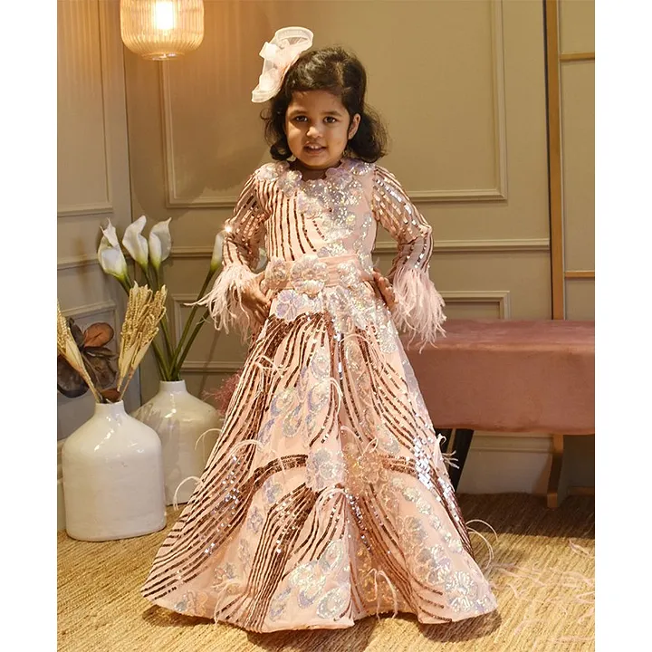 Fancy Flower Girl Long White Dress Children Show Performance Dresses Kids  Sequins Luxury Gowns Girls Elegant Prom Vestidos