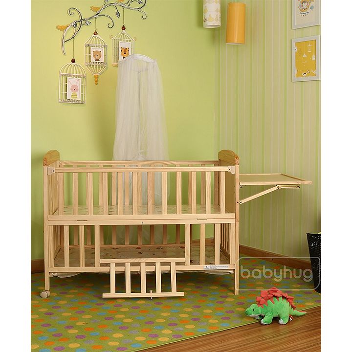 Babyhug Kelly Wooden Cot With Detachable Bassinet Mosquito Net