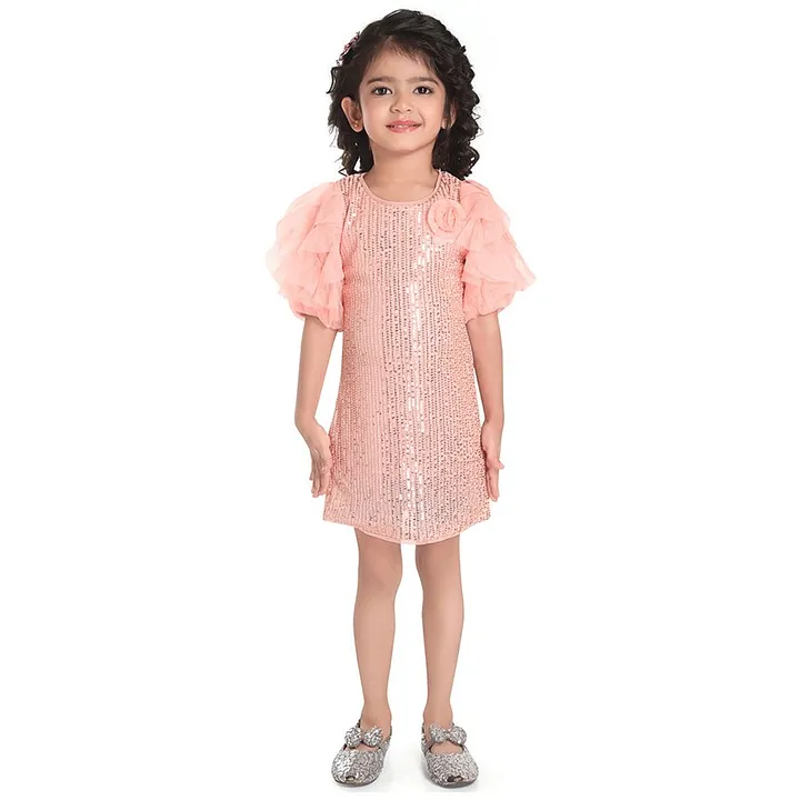 Buy Peppermint Half Sleeves Flower u0026 Sequin Embellished Party Wear Dress  Peach for Girls (2-3Years) Online in India, Shop at FirstCry.com - 13704438