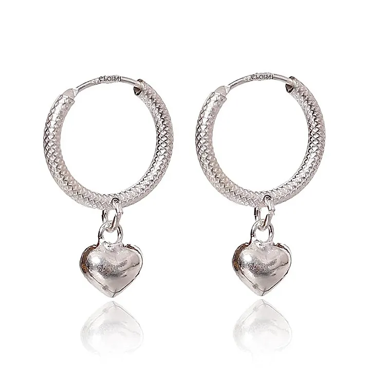 Small Heart Hoop Earrings in Silver