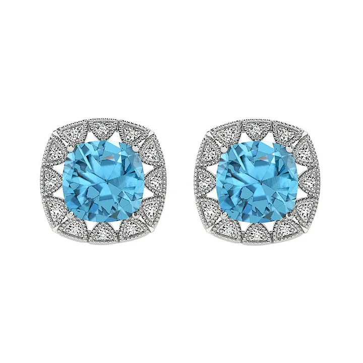 Taraash 925 Sterling Silver Light Sky Blue Round Solitaire CZ Stud Ear