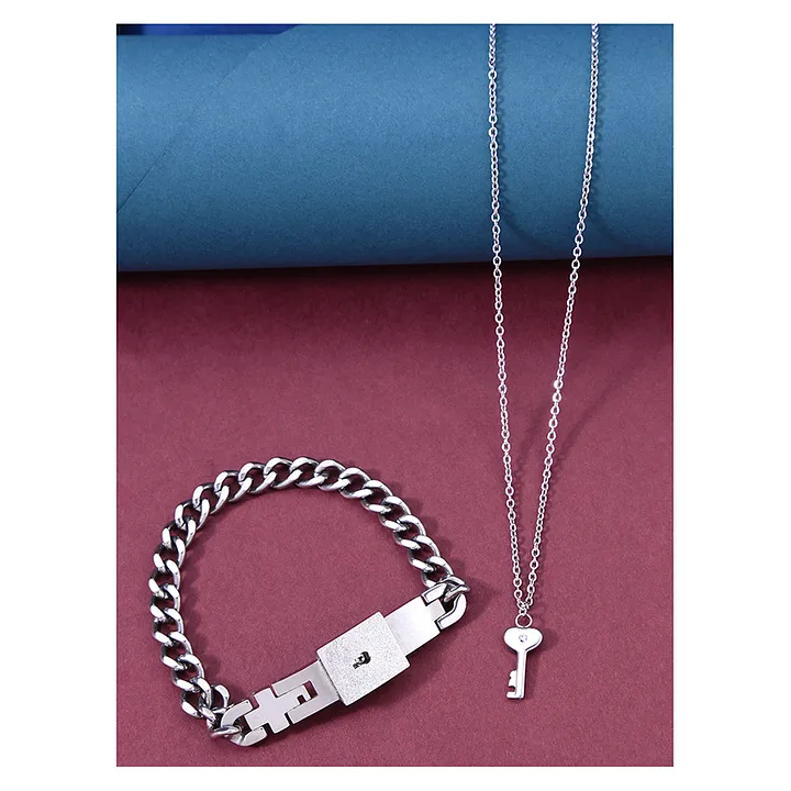 Engraved Necklace with Lock Pendant