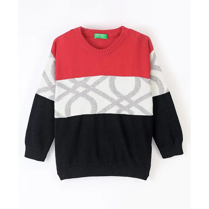 UCB Woollen Full Sleeves T-Shirt Color Block Logo Tricot Print - Red Grey & Blue - Wool - 6 to 7 Years - Boys - for Kids