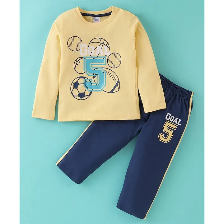 Buy Taeko Cotton Jersey Full Sleeves TShirt & Joggers With Goal Print  Yellow & Navy Blue for Boys (4-5Years) Online in India, Shop at   - 14353320