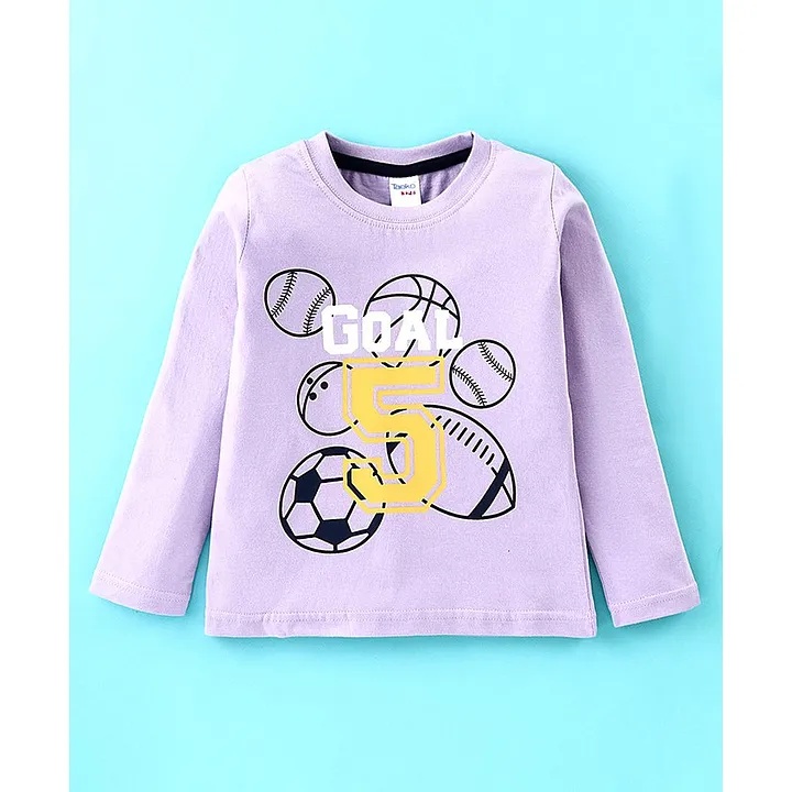 Taeko Cotton Jersey Full Sleeves Goal Printed T-Shirt & Lounge Pant Set -  Lavender & Blue