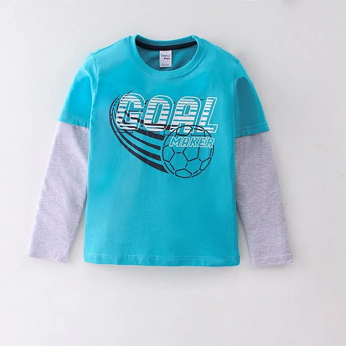 Taeko Cotton Jersey Full Sleeves T-Shirt Text Printed - Blue - Cotton Jersey - 4 to 5 Years - Boys - for Kids