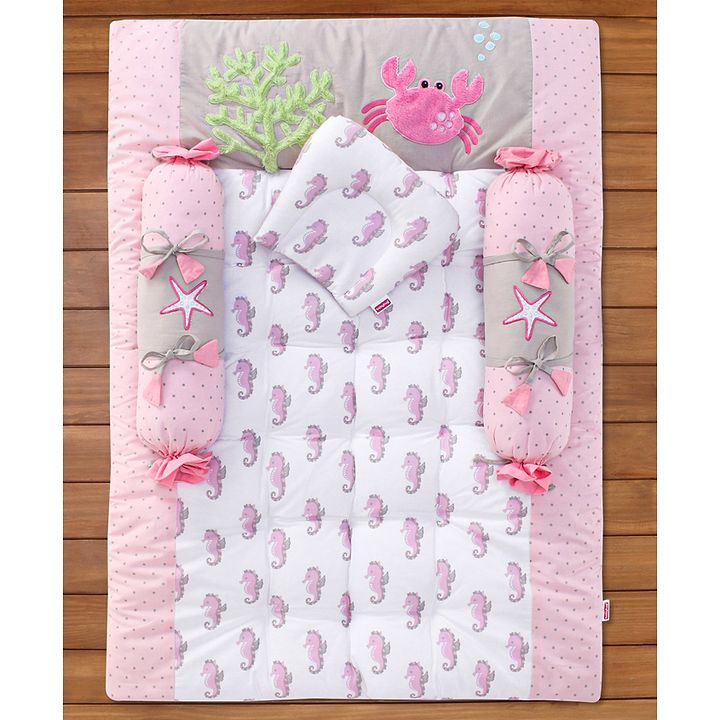Babyhug Premium Cotton Bedding Set Seahorse Theme Pack Of 4 Pink In India At Best From Firstcry Com 2035487