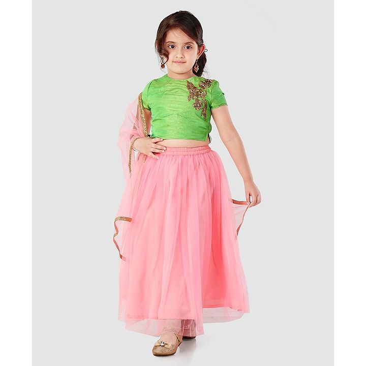 Buy Babyhug Short Sleeves Embroidered Choli Net Lehenga With