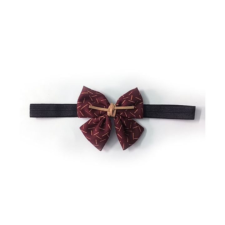 Knotty Ribbons Printed Bow Applique Headband Maroon For Girls
