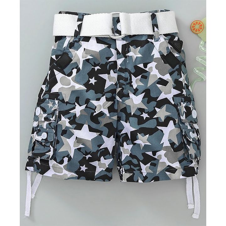 Buy Noddy Star Printed Shorts Belt Grey For Boys 9 12months
