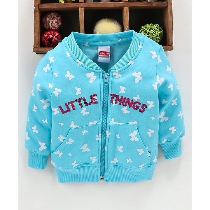Babyhug Full Sleeves Sweatjacket Sea Green +info 6 to 9 Months, warm round neck front open style sweatjacket with cross pockets for girls Babyhug Full Sleeves Sweatjacket Sea Green +info 6 to 9 Months, warm round neck front open style sweatjacket with cross pockets for girls