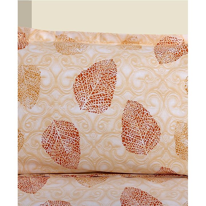 Haus Kinder Leaves Block Print Cotton Double Bedsheet With 2