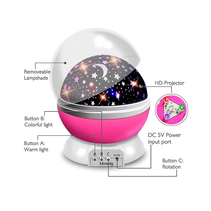 Skylofts Star Light Rotating Projector Lamp With Colors And 360 Degree Moon Pink Info