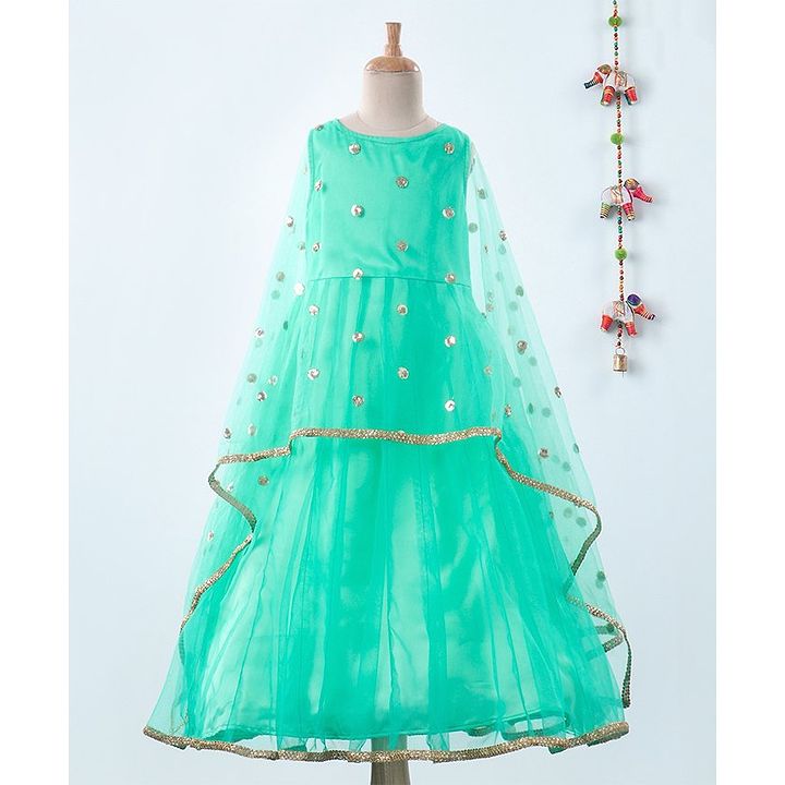 Buy Lil Peacock Sequined Drape Design Full Sleeves Gown Sea Green For Girls 4 5 Years Online In India Shop At Firstcry Com 3296065