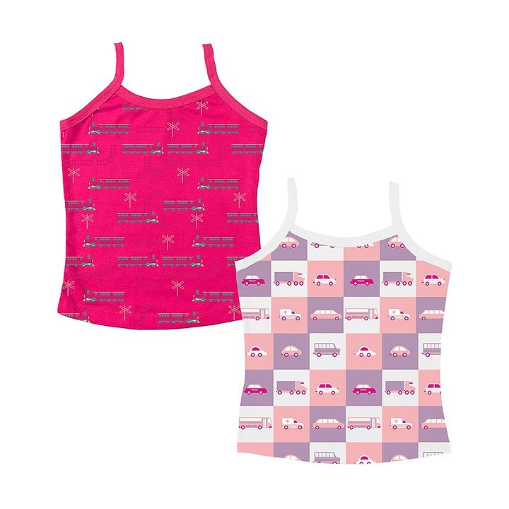 Buy Plan B Pack Of 2 Sleeveless Vehicle Printed Vest White Pink For Girls 6 8 Years Online In India Shop At Firstcry Com