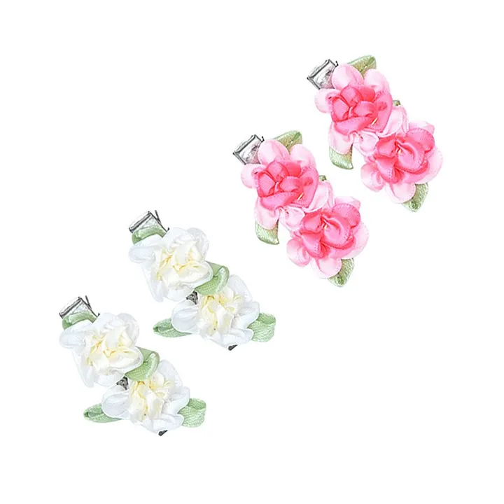 Handmade Flower Hair Clips Set  Red White  Mustard  Knotty Ribbons