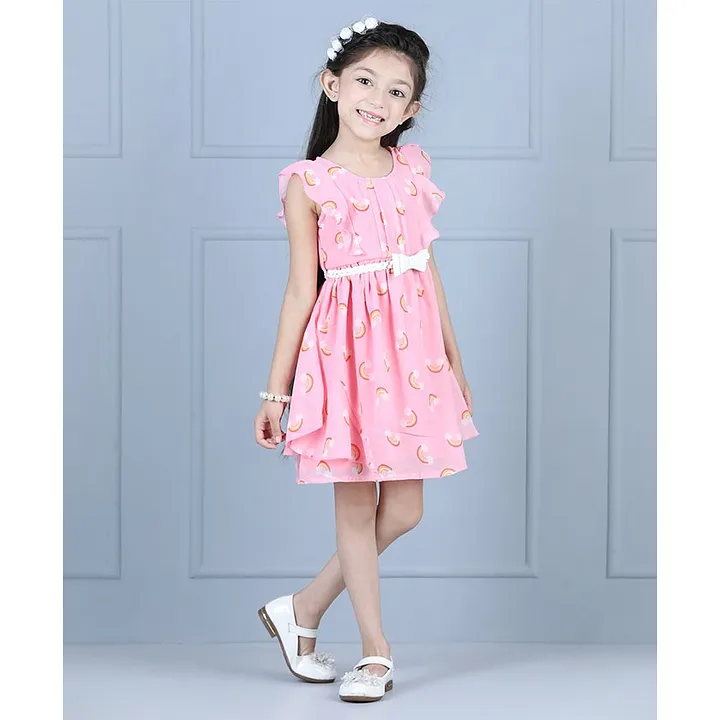 Dress for kid girls  Faye Pink Shoulder Ruffle Dress  faye