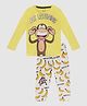 Little Marine Full Sleeves Monkey Print Night Suit - Yellow