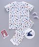 Earth Conscious Half Sleeves Shark Printed Night Suit - White