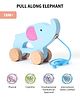 Intellibaby Wooden Pull Along Elephant with Attached String for Babies | Blue | Encourages Walking & Gross Motor Skill Development | BIS Approved | Paediatrician Recommended | Ideal Gift for Babies