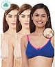Inner Sense Pack Of 3 Organic Antimicrobial Laced Soft Nursing Bra - Blue & Cream