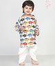 Polka Tots Full Sleeves All Over Elephant Printed Kurta With Dhoti - White