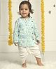 Polka Tots Full Sleeves All Over Birds Printed Kurta With Dhoti - Blue & White