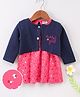 Wonderchild Floral Print Dress With Full Sleeves Shrug - Pink & Navy Blue