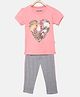 Mackly Half Sleeves Heart Printed Tee & Pyjama Set - Peach