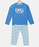 Mackly Full Sleeves Chill Print Tee & Striped Pajama Set - Blue