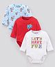 Bonfino Full Sleeve Onesies Elephant Print Pack of 3 - Grey Blue Red