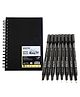 Brustro Professional Pigment Based Fineliner with 110 GSM A5 Wiro Artist Sketch Book with 8 Pens Black - 156 Pages