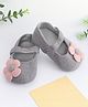 Baby Moo Floral Applique Booties - Grey Peach