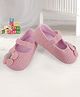 Baby Moo Floral Applique Booties - Peach