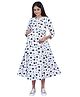 Mamma's Maternity Three Fourth Sleeves Polka Print Maternity Dress - White