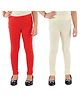 Kids Cave Pack Of 2 Full Length Solid Colour Leggings - Red & Beige