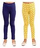 Kids Cave Combo Pack Of 2 Floral & Polka Dotted Leggings - Yellow Blue