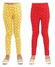 Kids Cave Combo Pack Of 2 Full Length Floral Print Leggings - Red Yellow
