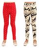 Kids Cave Combo Pack Of 2 Floral Print Leggings - Red Beige