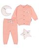 Mi Arcus 100% Cotton Full Sleeves Cable Knit Cardigan With Pajama Set - Coral
