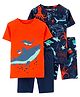 Carter's 4-Piece Shark 100% Snug Fit Cotton PJs - Red Navy