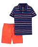 Carter's 2-Piece Striped Polo T-Shit & Shorts Set - Navy Orange