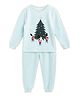 Cherry Crumble By Nitt Hyman Full Sleeves Christmas Tree Patch Detailing Night Suit - Light Blue