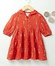 Ed-a-Mamma Three Fourth Sleeves Floral Print Hooded Dress - Red