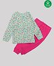 Nino Bambino Full Sleeves Floral Print Organic Cotton Night Suit - Green & Pink