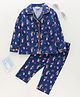Earth Conscious Full Sleeves Bird Print Night Suit - Navy Blue