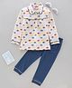 Earth Conscious Full Sleeves Fish Print Night Suit - White
