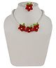 Daizy Floral Design Necklace With Bracelet - Red