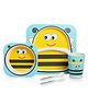 LuvLap Bamboo Baby Tableware, Eco-Friendly Bamboo Fiber Dinner Set for Weaning Toddler/Kids, Self Feeding Set of 5 Pcs, Bee Print, Multicolor